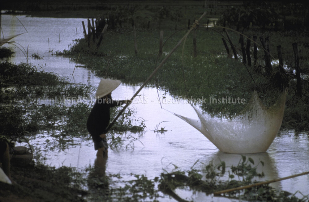 DP41A_36 - An aerial view of a Laotian worman holding her fishing net