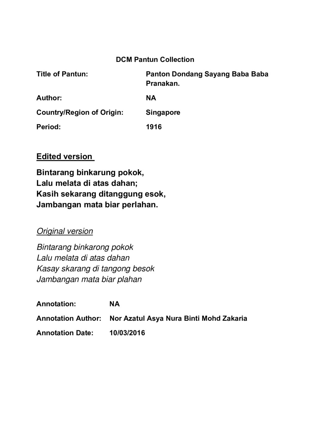 Bintarang binkarung pokok