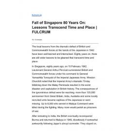 2022/041 - Fall of Singapore 80 Years On: Lessons Transcend Time and Place