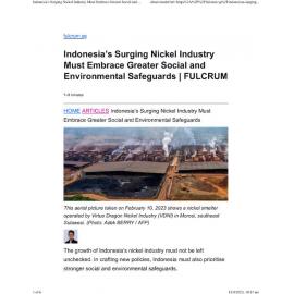2023/145 - Indonesia’s Surging Nickel Industry Must Embrace Greater Social and Environmental Safeguards