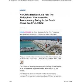 2023/288 - No China Backlash, So Far: The Philippines’ New Assertive Transparency Policy in the South China Sea
