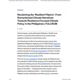 2024/365 - Reclaiming the ‘Resilient Filipino’: From Romanticised Climate Narratives Towards Resilience-Focused Climate Policy in the Philippines
