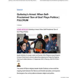 2024/302 - Quiboloy’s Arrest: When Self-Proclaimed ‘Son of God’ Plays Politics
