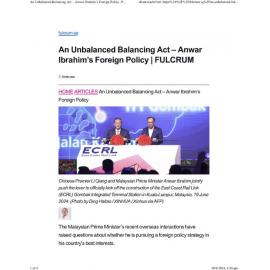 2024/281 - An Unbalanced Balancing Act – Anwar Ibrahim’s Foreign Policy
