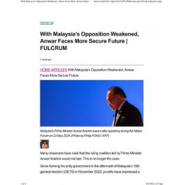 2024/182 - With Malaysia’s Opposition Weakened, Anwar Faces More Secure Future