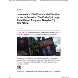 2024/114 - Indonesia’s 2024 Presidential Election in North Sumatra: The End of a Long-Established Religious Binarism?
