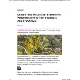 2024/052 - China’s “Two Mountains” Framework: Varied Responses from Southeast Asia