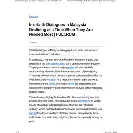 2025/067 - Interfaith Dialogues in Malaysia Declining at a Time When They Are Needed Most