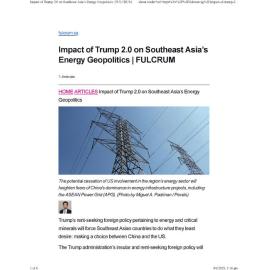 2025/073 - Impact of Trump 2.0 on Southeast Asia’s Energy Geopolitics
