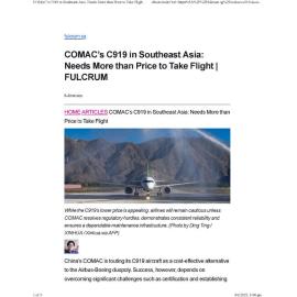 2025/085 - COMAC’s C919 in Southeast Asia: Needs More than Price to Take Flight