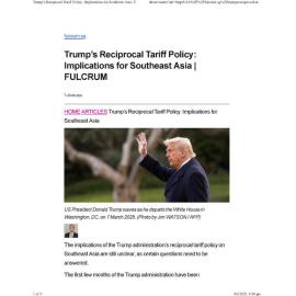 2025/086 - Trump’s Reciprocal Tariff Policy: Implications for Southeast Asia