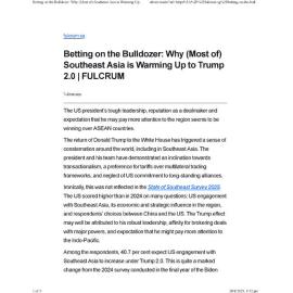 2025/112 - Betting on the Bulldozer: Why (Most of) Southeast Asia is Warming Up to Trump 2.0