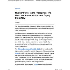 2025/164 - Nuclear Power in the Philippines: The Need to Address Institutional Gaps