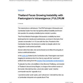 2025/217 - Thailand Faces Growing Instability with Paetongtarn’s Intransigence