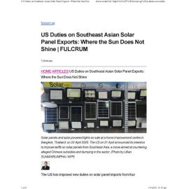 2025/220 - US Duties on Southeast Asian Solar Panel Exports: Where the Sun Does Not Shine