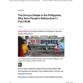 2025/223 - The Divorce Debate in the Philippines: Why Not a People’s Referendum?